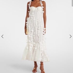 Zimmermann White Midi Dress with Pom-Pom Details